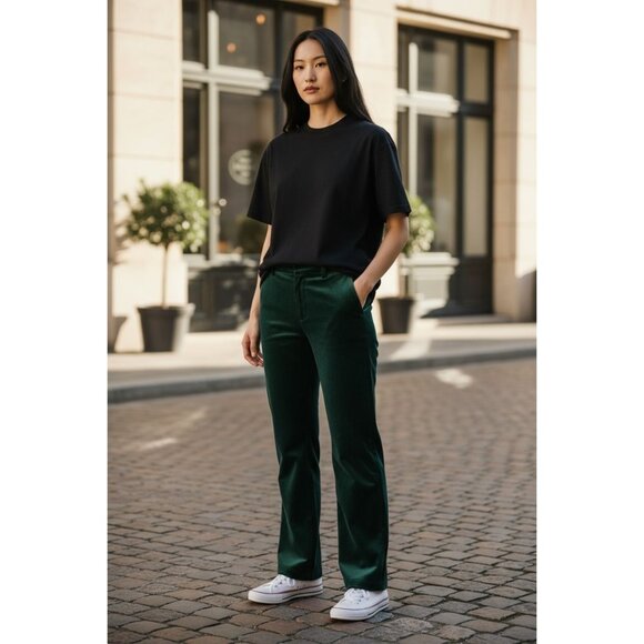 AVEC LES FILLES Women Green Satin Stripe Wide Leg Pants 6 - Picture 1 of 10